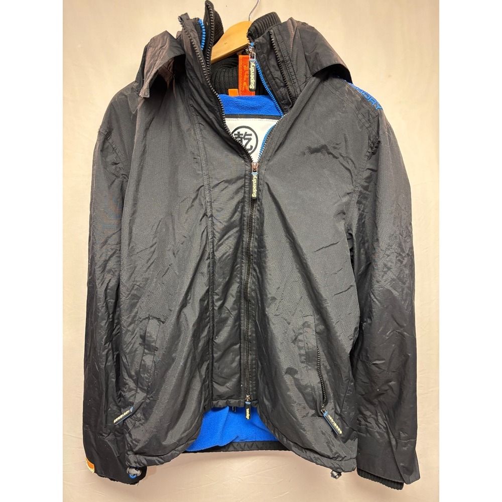 Superdry Windcheater Full Zip Jacket Mens‎ Black Fleece Lined Long Sleeve L